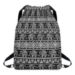 Black And White Indian Elephant Print Drawstring Backpack