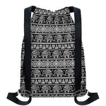 Black And White Indian Elephant Print Drawstring Backpack