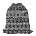Black And White Indian Elephant Print Drawstring Bag