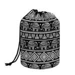 Black And White Indian Elephant Print Drawstring Makeup Bag