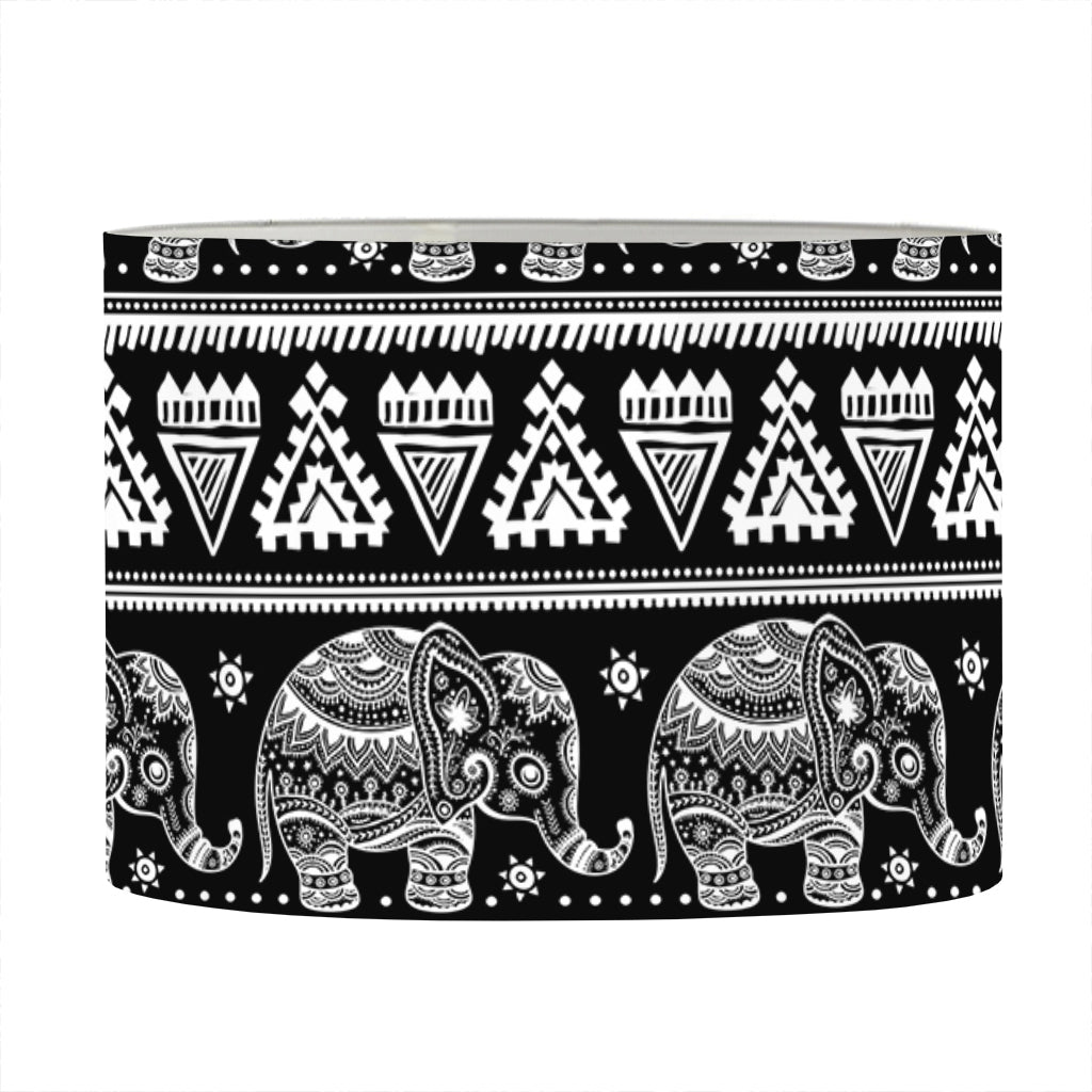Black And White Indian Elephant Print Drum Lamp Shade