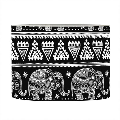Black And White Indian Elephant Print Drum Lamp Shade