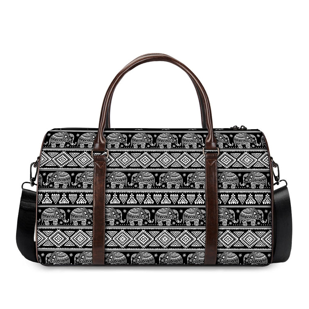 Black And White Indian Elephant Print Duffle Bag