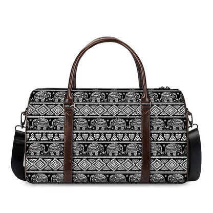 Black And White Indian Elephant Print Duffle Bag