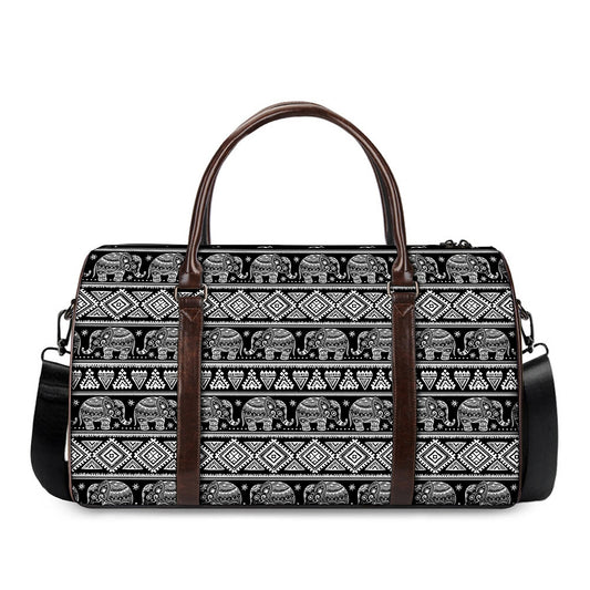 Black And White Indian Elephant Print Duffle Bag