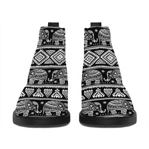 Black And White Indian Elephant Print Flat Ankle Boots