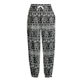 Black And White Indian Elephant Print Fleece Lined Knit Pants