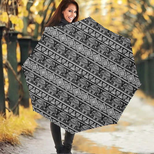 Black And White Indian Elephant Print Foldable Umbrella