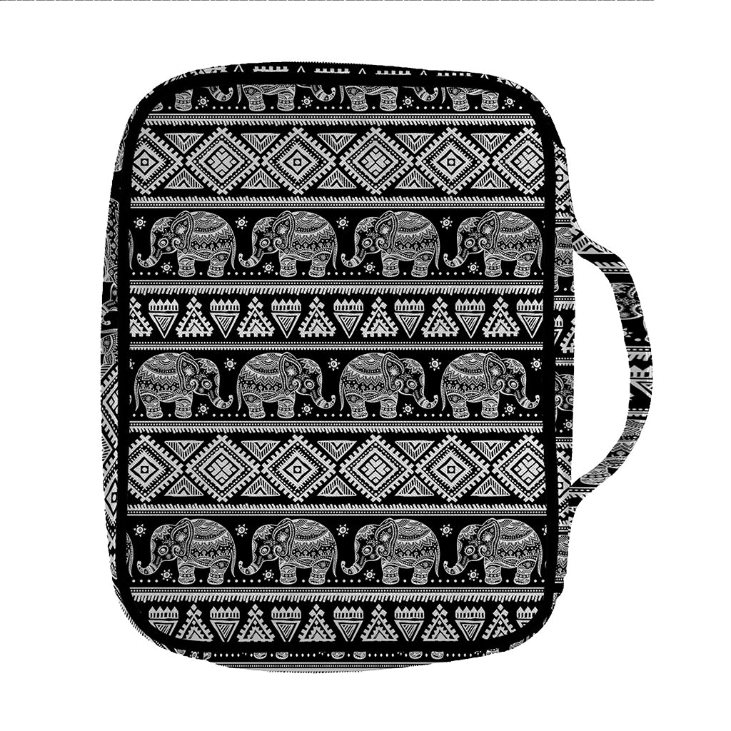 Black And White Indian Elephant Print Front Pocket Bible Bag