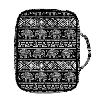Black And White Indian Elephant Print Front Pocket Bible Bag