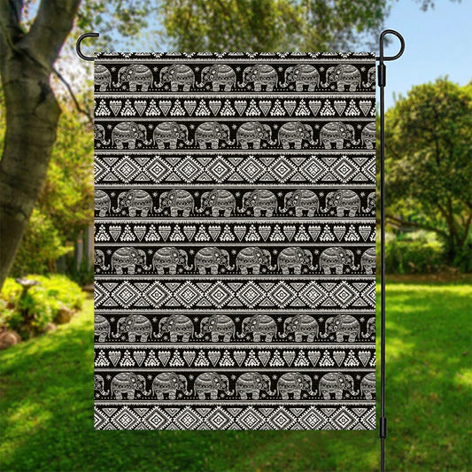 Black And White Indian Elephant Print Garden Flag