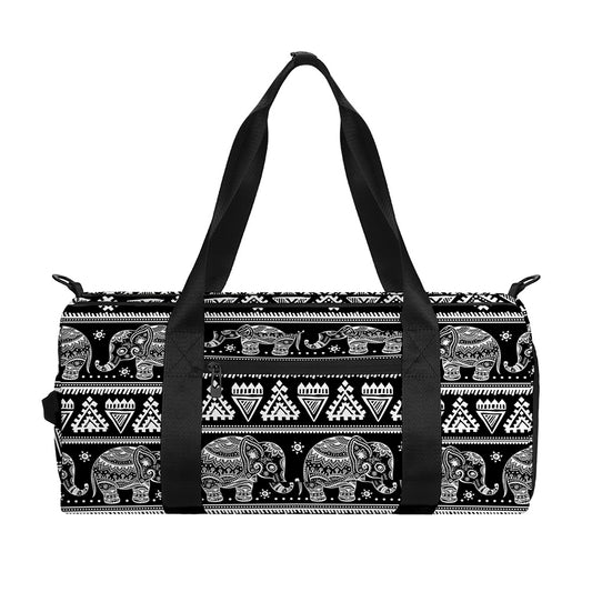 Black And White Indian Elephant Print Gym Bag
