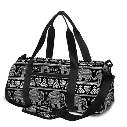 Black And White Indian Elephant Print Gym Bag