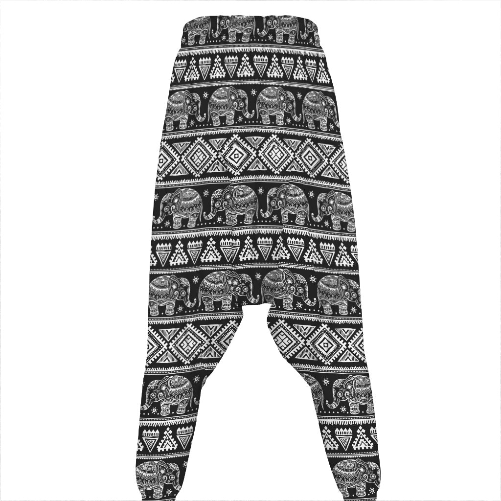 Black And White Indian Elephant Print Hammer Pants