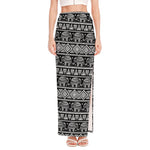 Black And White Indian Elephant Print High Slit Maxi Skirt