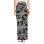 Black And White Indian Elephant Print High Slit Maxi Skirt