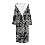 Black And White Indian Elephant Print Hooded Bathrobe