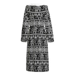 Black And White Indian Elephant Print Hooded Bathrobe