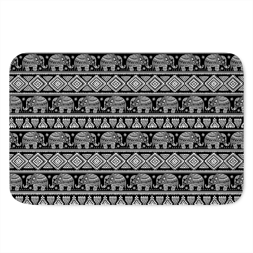Black And White Indian Elephant Print Indoor Door Mat