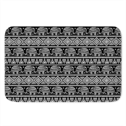 Black And White Indian Elephant Print Indoor Door Mat