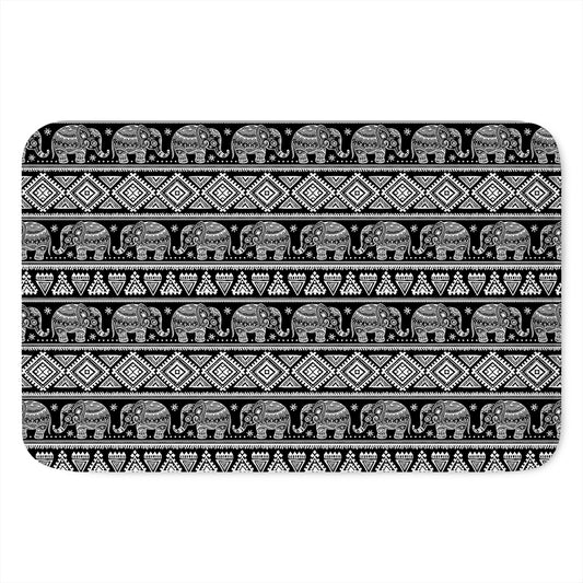 Black And White Indian Elephant Print Indoor Door Mat