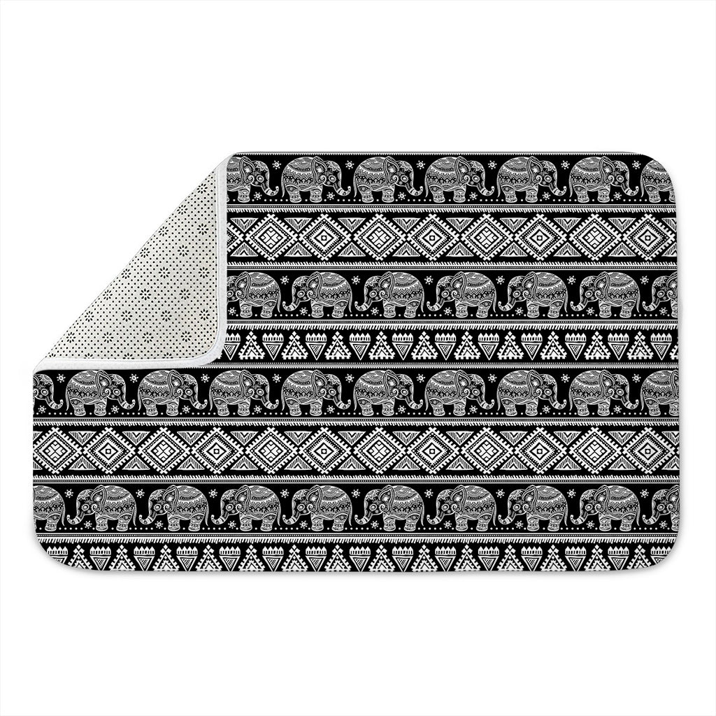 Black And White Indian Elephant Print Indoor Door Mat