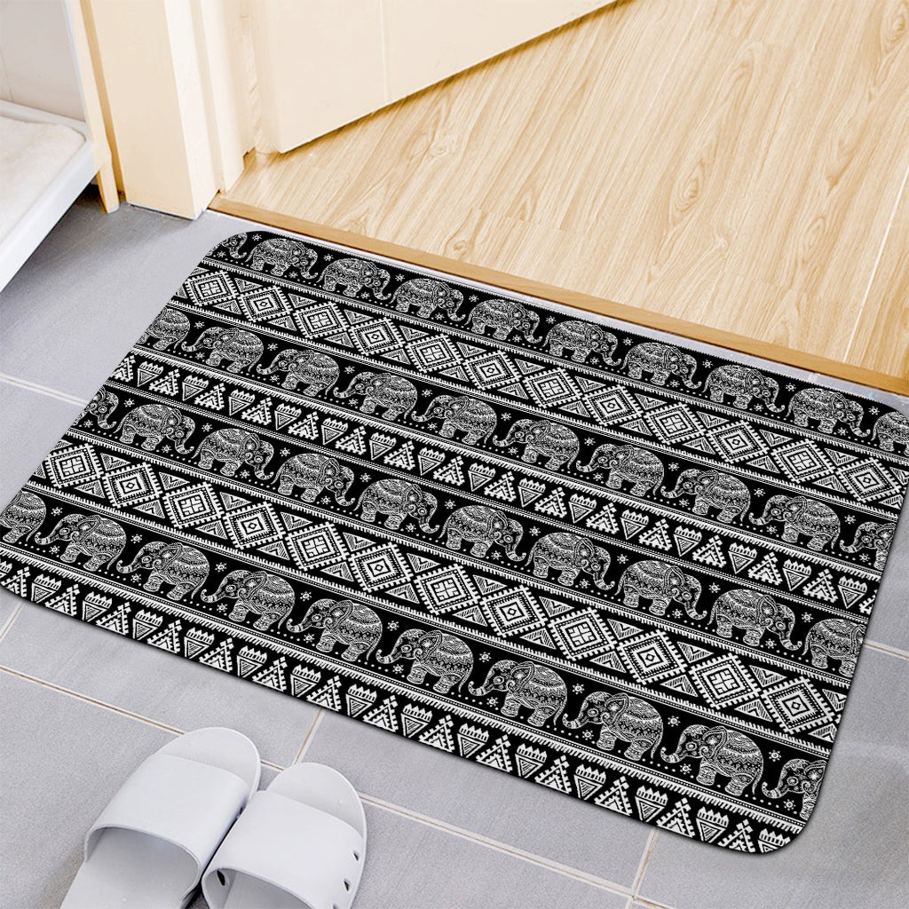 Black And White Indian Elephant Print Indoor Door Mat