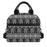 Black And White Indian Elephant Print Insulated Lunch Bag