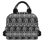 Black And White Indian Elephant Print Insulated Lunch Bag