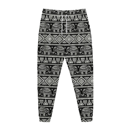 Black And White Indian Elephant Print Jogger Pants