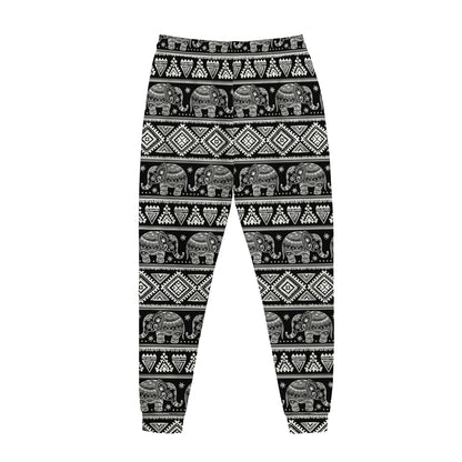 Black And White Indian Elephant Print Jogger Pants