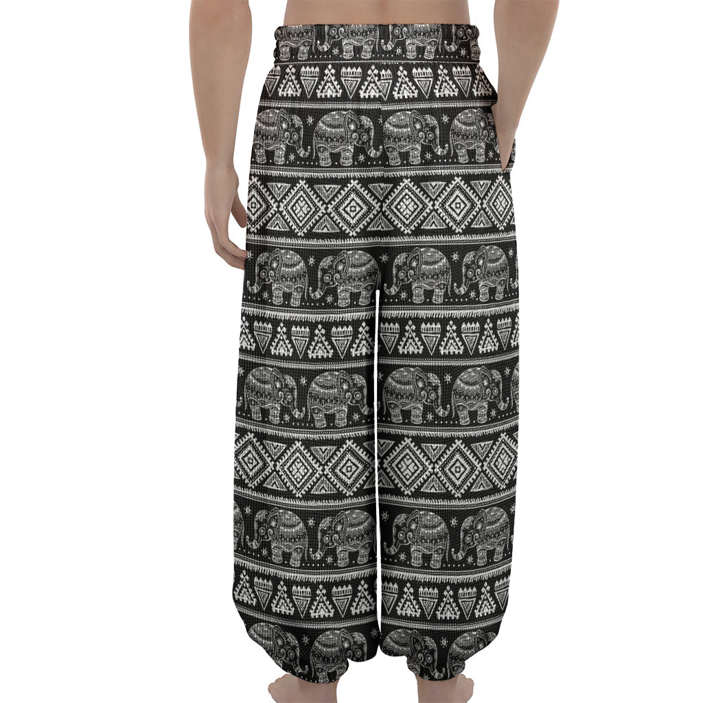 Black And White Indian Elephant Print Lantern Pants