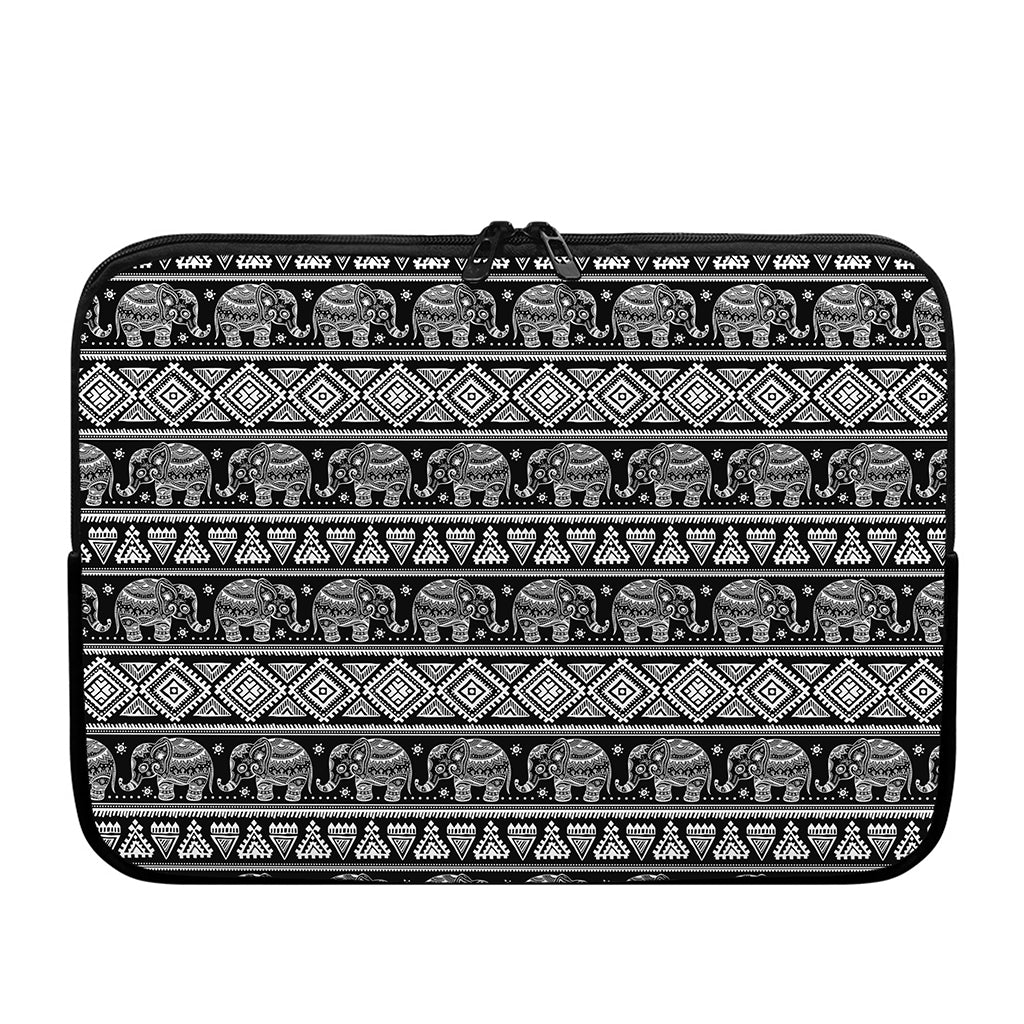 Black And White Indian Elephant Print Laptop Sleeve