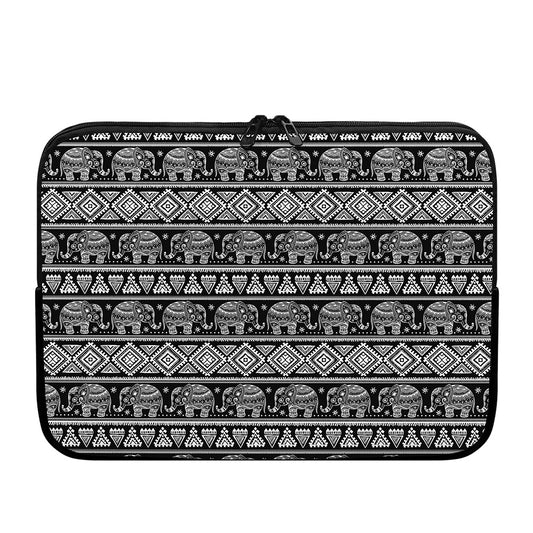Black And White Indian Elephant Print Laptop Sleeve