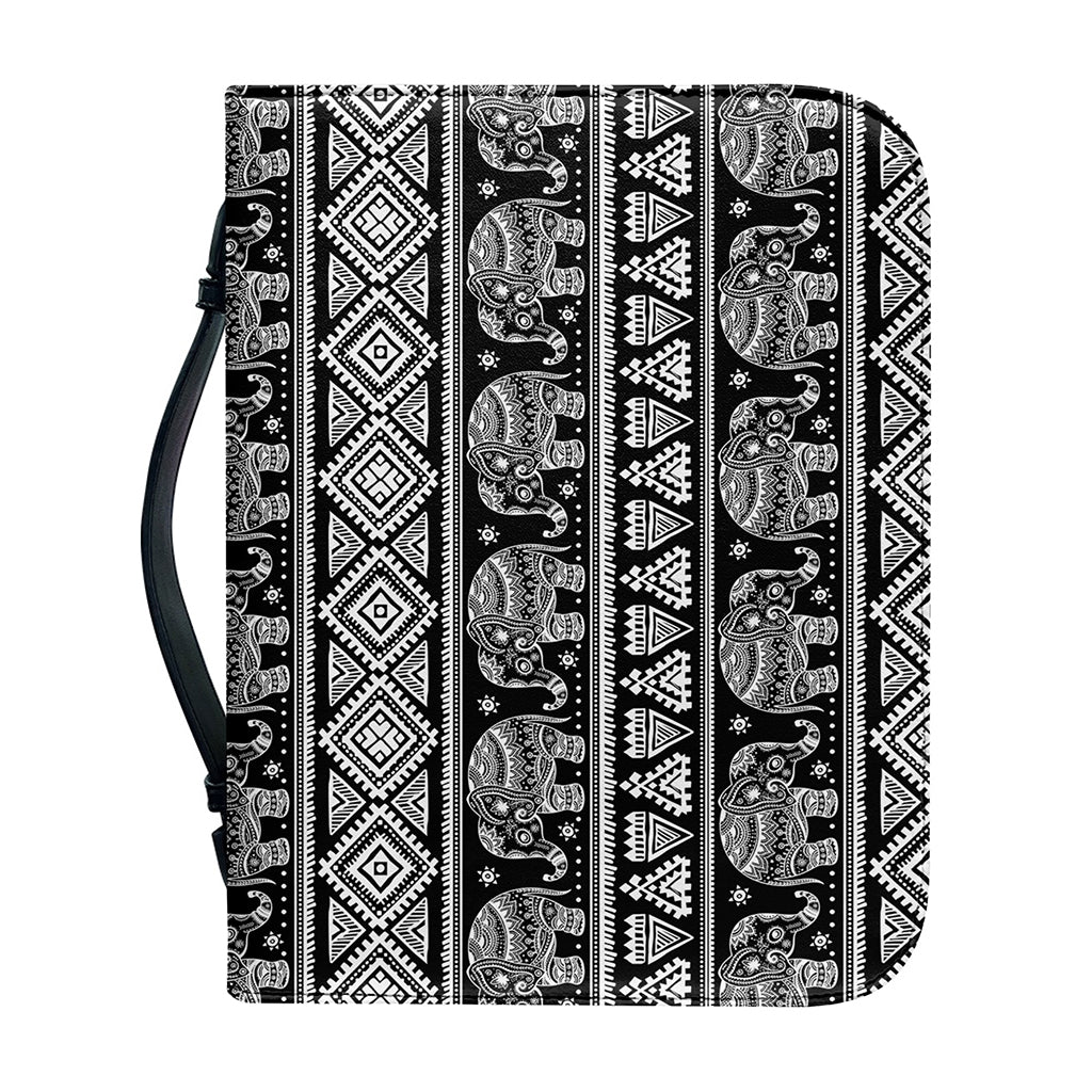 Black And White Indian Elephant Print Leather Bible Cover