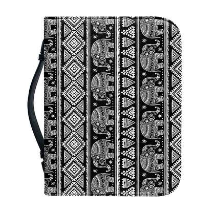 Black And White Indian Elephant Print Leather Bible Cover