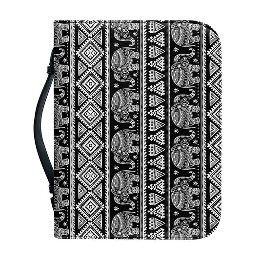 Black And White Indian Elephant Print Leather Bible Cover