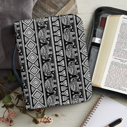 Black And White Indian Elephant Print Leather Bible Cover
