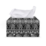 Black And White Indian Elephant Print Leather Tissue Box Cover