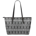 Black And White Indian Elephant Print Leather Tote Bag With Zipper