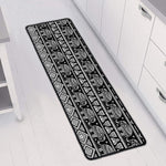 Black And White Indian Elephant Print Long Kitchen Mat