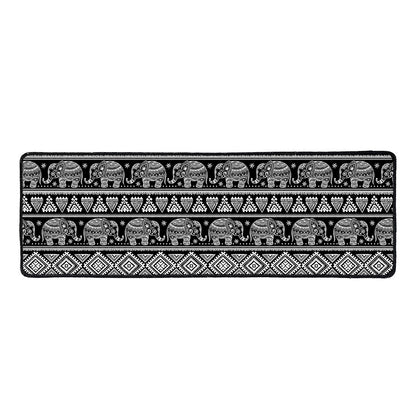 Black And White Indian Elephant Print Long Kitchen Mat