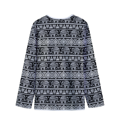 Black And White Indian Elephant Print Long Sleeve Short Coat