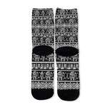 Black And White Indian Elephant Print Long Socks