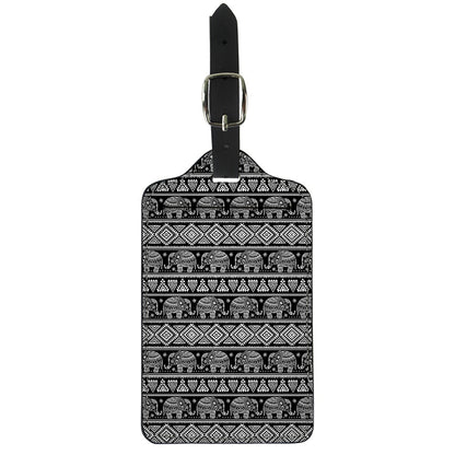 Black And White Indian Elephant Print Luggage Tag