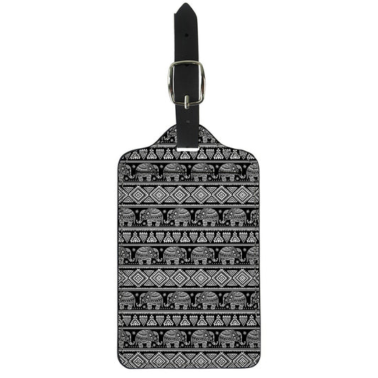 Black And White Indian Elephant Print Luggage Tag