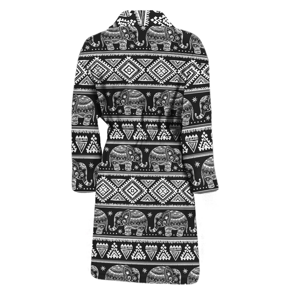Black And White Indian Elephant Print Men's Bathrobe