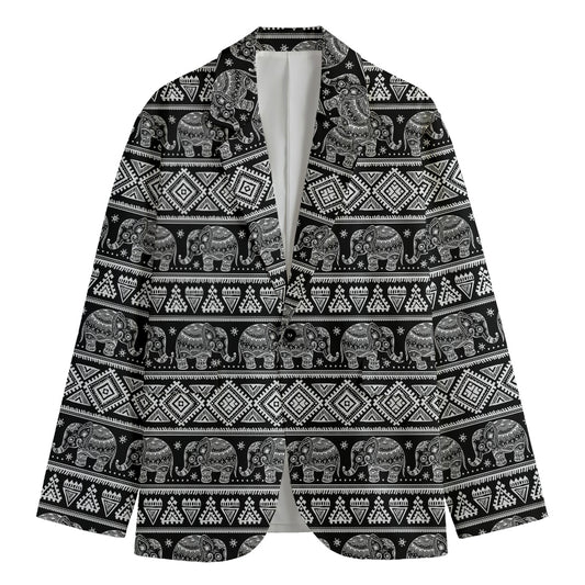Black And White Indian Elephant Print Men's Blazer