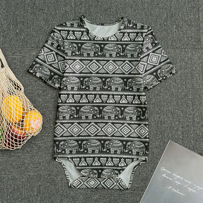 Black And White Indian Elephant Print Men's Bodysuit