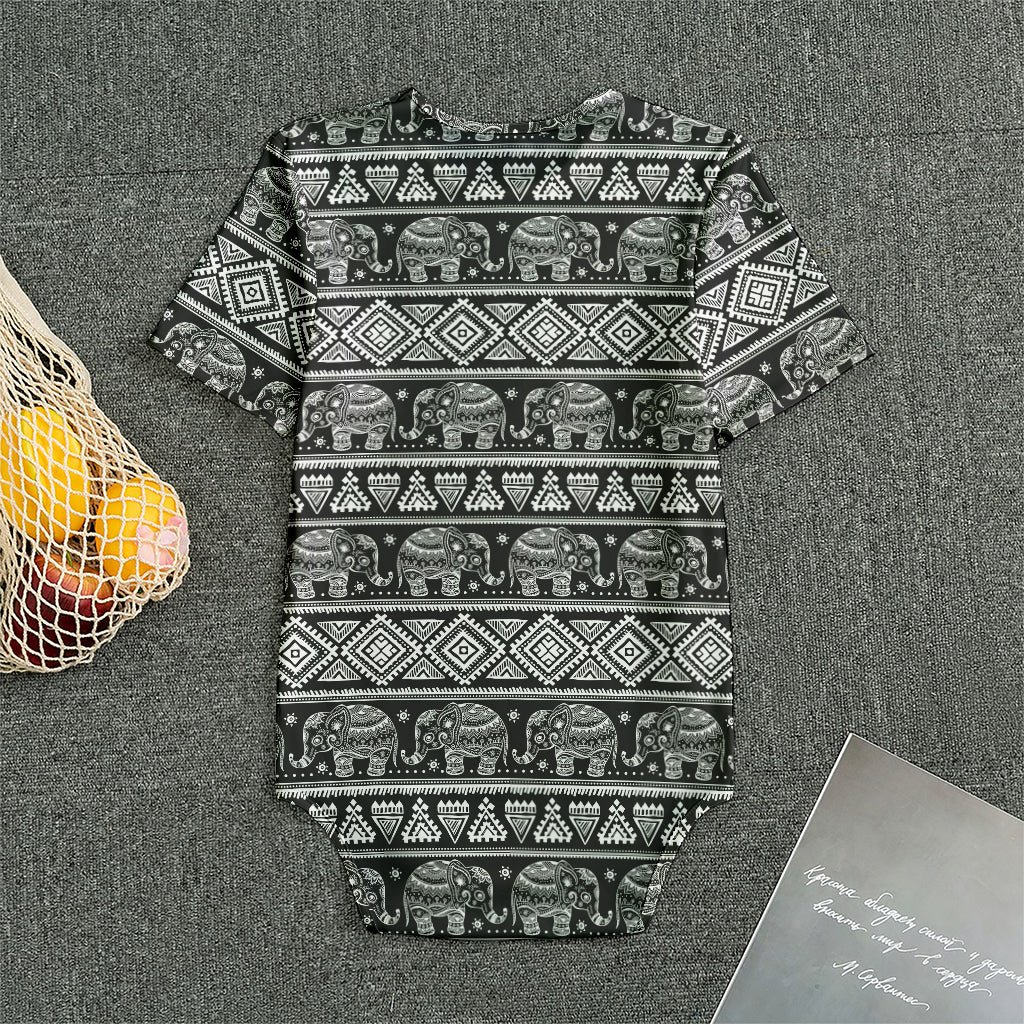 Black And White Indian Elephant Print Men's Bodysuit